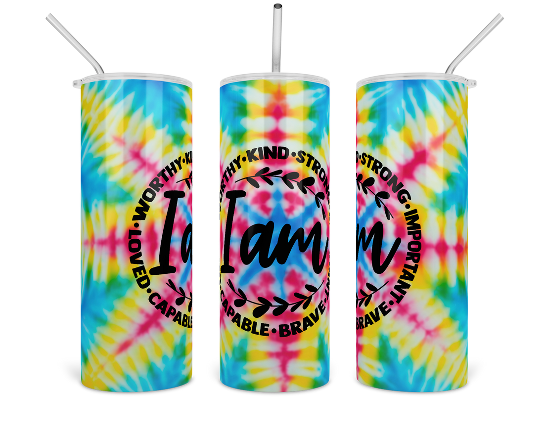 I-am-worthy-loved-kind-strong-important-brave-capable-loved-positive-affirmations-affirmation-tie-dye-20-ounce-tumbler-2-fab five print shop